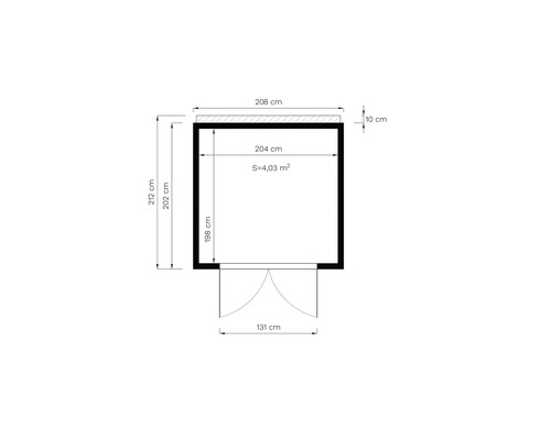 Plan avec dimensions : 208 cm de large, 212 cm de haut, surface de 4,03 mètres carrés