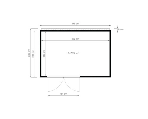 Plan avec dimensions : 345 cm de largeur, 236 cm de hauteur, 7,79 m² de surface