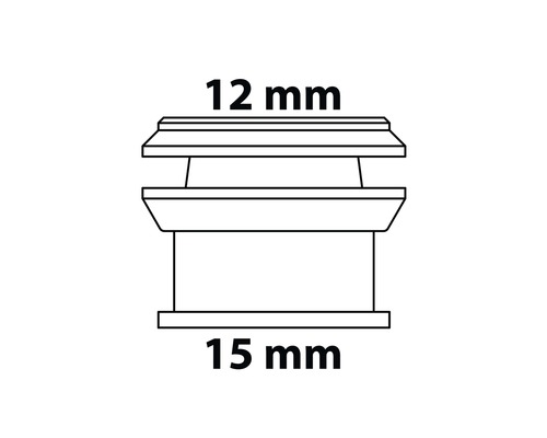 Technische Zeichnung einer Muffe mit den Maßen 12 Millimeter und 15 Millimeter
