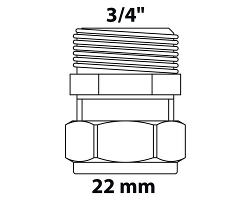 Zeichnung einer 3/4-Zoll-Verschraubung mit 22 Millimetern