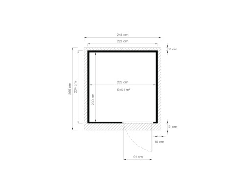 Technische Zeichnung mit Massangaben zu einem Gartenhaus