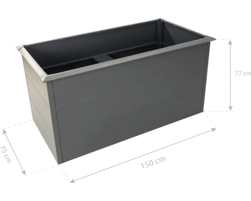 Jardinière rectangulaire en métal, dimensions 150 x 75 x 77 cm