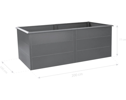 Grosses, rechteckiges Hochbeet mit den Massen 200 x 100 x 77 cm.