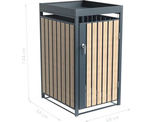 Mülltonnenbox mit Tür aus Metall und Holz, Masse 124 x 84 x 68 cm