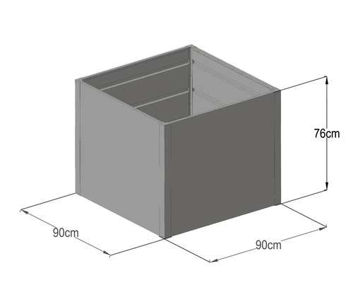 Carré potager surélevé mesurant 90 x 90 x 76 cm.
