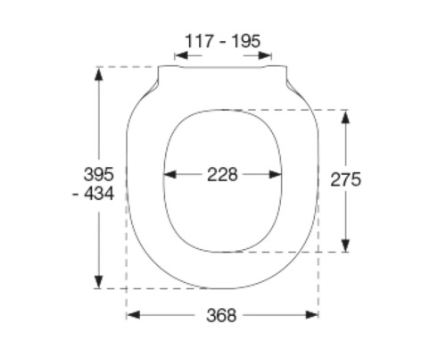 Technische Zeichnung eines WC-Sitzes mit Maßangaben