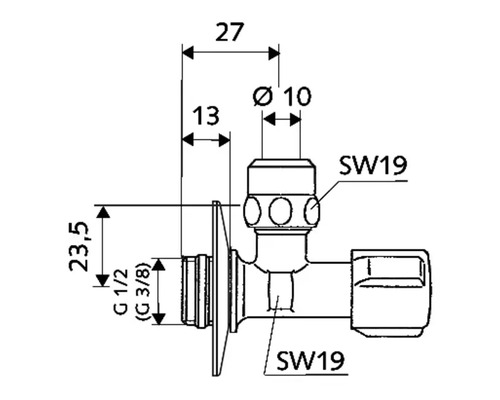 Dessin technique d''un robinet d''équerre avec dimensions