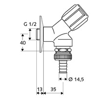 Schéma technique d''un robinet d''équerre avec dimensions