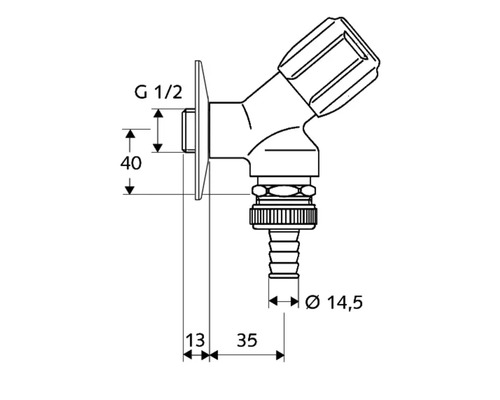 Schéma technique d''un robinet d''équerre avec dimensions