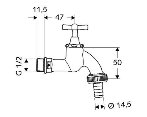 Schéma technique d''un robinet avec indications de dimensions