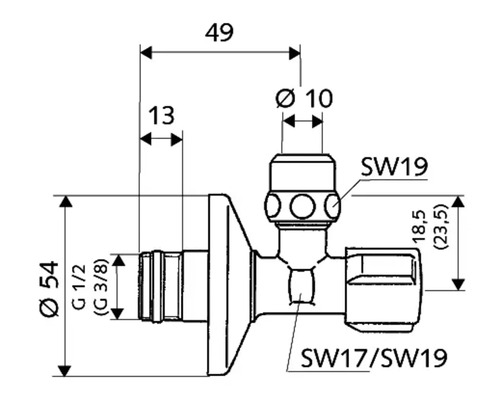 Dessin technique d''un robinet d''équerre avec dimensions