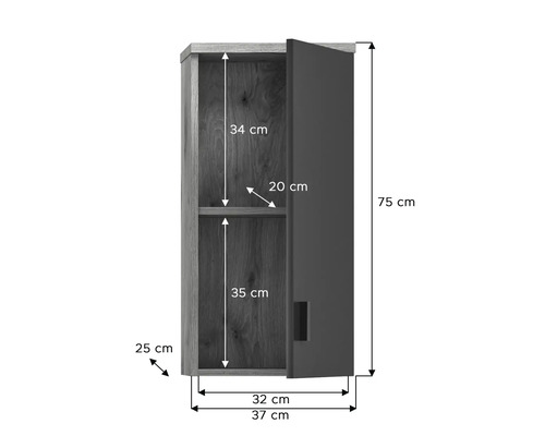 Hochschrank mit den Massen 75 x 37 x 25 cm