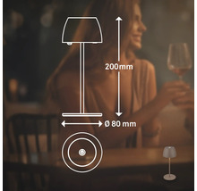 Schéma d''une lampe de table avec des dimensions de 200 mm de hauteur et 80 mm de diamètre