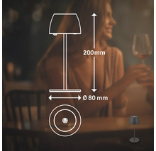 Illustration d''une lampe de table avec des dimensions de 200 mm de hauteur et 80 mm de diamètre