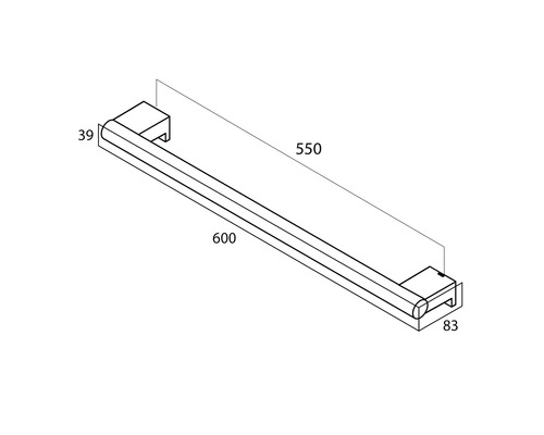 Technische Zeichnung einer Handtuchstange mit Maßangaben