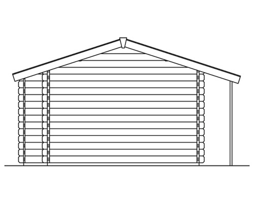 Illustration eines Gartenhauses in Blockbohlenbauweise.