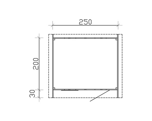 Schéma technique d''une armoire mesurant 250 x 200 x 30