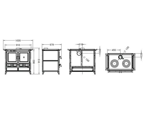 Schéma technique d''un fourneau de cuisine avec dimensions