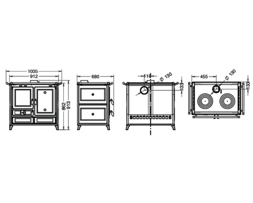 Dessin technique d''un four avec dimensions