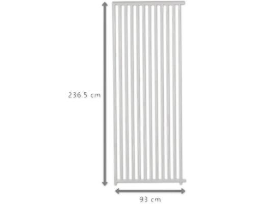 Illustration d''une barrière de sécurité mesurant 236,5 cm de haut et 93 cm de large.