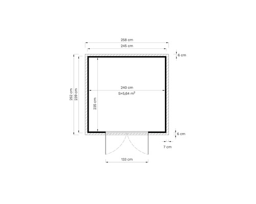 Plan d''un abri de jardin mesurant 258 sur 252 centimètres