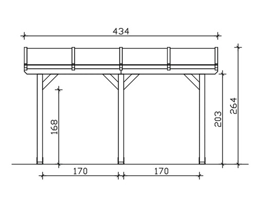 Schéma technique d''une construction en bois avec dimensions.