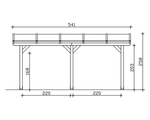 Schéma technique d''un abri en bois avec les dimensions.