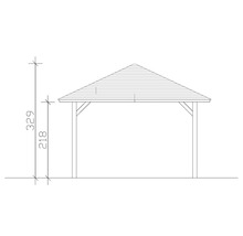 Dessin technique d''un pavillon avec indications de hauteur