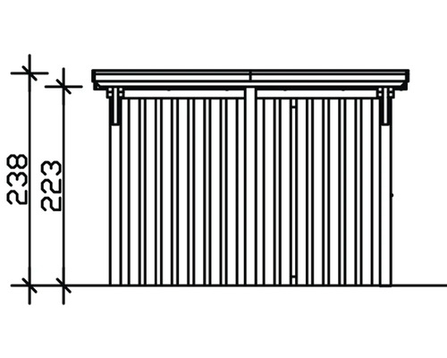 Technische Zeichnung einer Gartenbox mit Höhenangaben