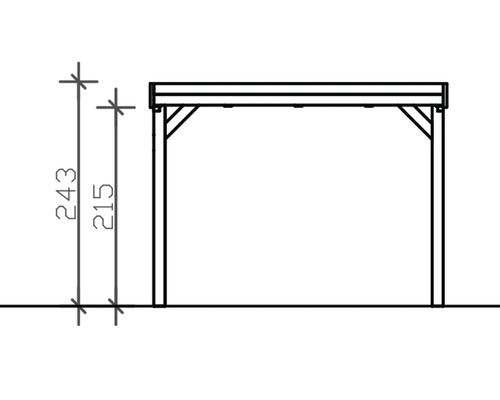 Technische Zeichnung eines Carports mit Höhenangaben in Zentimetern