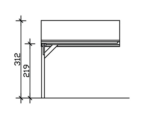 Technische Zeichnung einer Terrassenüberdachung mit Massangaben.