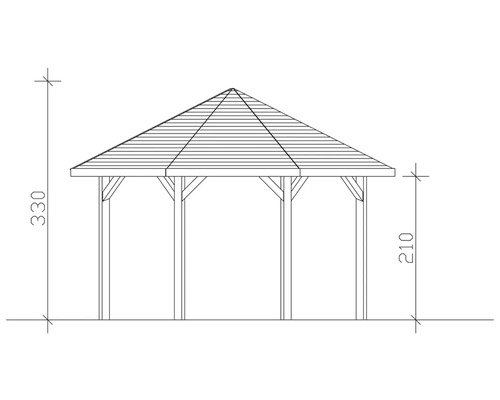 Technische Zeichnung eines Pavillons mit Höhenangabe