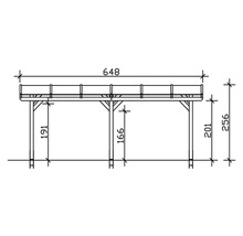 Technische Zeichnung eines Carports mit Maßangaben.