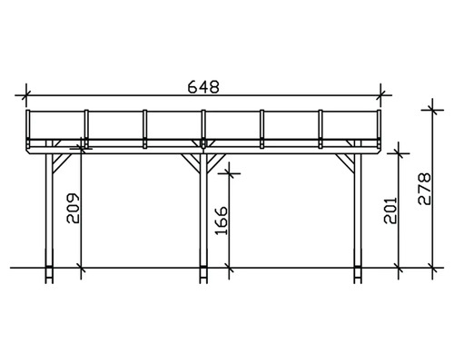Technische Zeichnung eines Gartenhauses mit Maßangaben