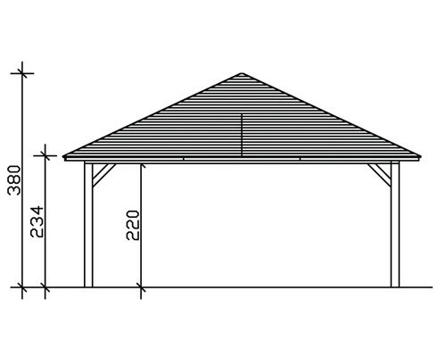 Zeichnung eines Pavillons mit Höhenangaben in Zentimetern