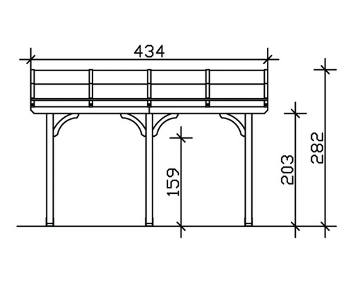 Technische Zeichnung eines Gartenpavillons mit Maßangaben.