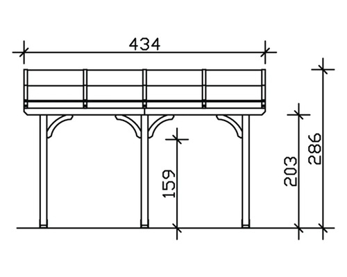 Technische Zeichnung einer Holzkonstruktion mit Maßangaben