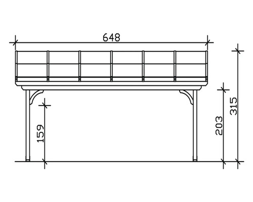 Technische Zeichnung einer Terrassenüberdachung mit Maßangaben