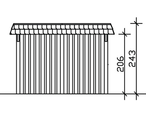 Technische Zeichnung einer Gerätehausansicht mit Höhenangabe