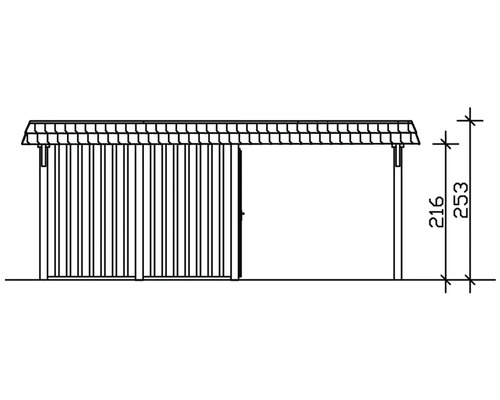 Technische Zeichnung eines Gerätehauses mit Höhenangabe