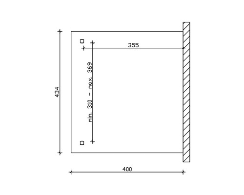 Dessin technique d''un produit avec dimensions : 434, 355, 310 à 369 maximum, 400