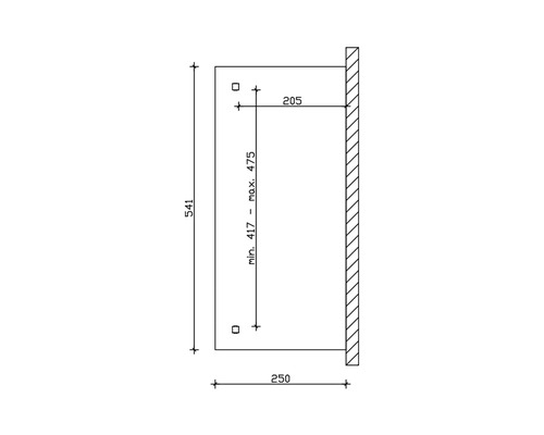 Technische Zeichnung mit Maßangaben für die Montage