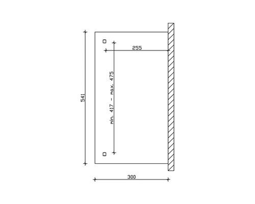 Dessin technique avec cotes pour un produit : hauteur 541, profondeur 300, hauteur variable 417 à 475 et distance au mur 255.