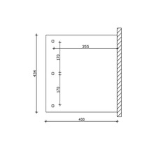 Dessin technique avec indications de dimensions : hauteur 434 mm, largeur 400 mm, profondeur 355 mm, distance entre les trous de fixation 170 mm.