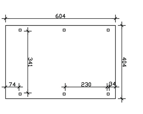 Dessin technique avec dimensions : 604, 404, 341, 230 et 74.