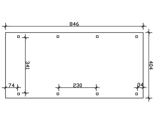 Dessin technique avec dimensions : longueur 846, largeur 404