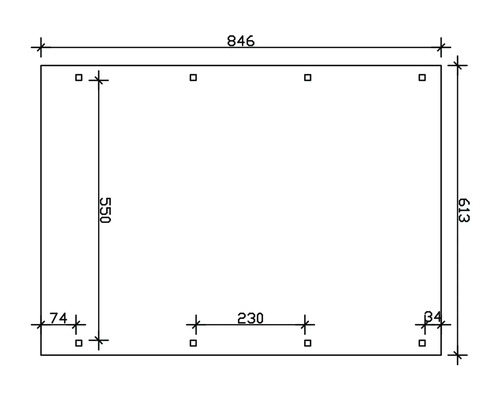 Technische Zeichnung mit Massangaben für ein rechteckiges Bauteil: 846 mm breit und 613 mm hoch.