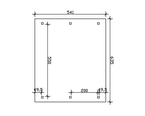 Technische Zeichnung mit Abmessungen: Länge 541, Breite 635, Tiefe 550 und Bohrungsabständen.