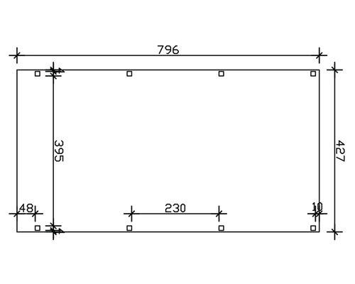Technische Zeichnung mit Maßangaben 796, 395, 427, 48, 230, 10