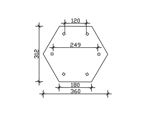 Schéma technique d''une plaque de base hexagonale avec dimensions
